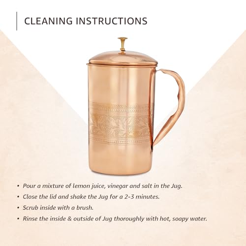 Amazon Brand - Solimo Embossed Copper Jug with 2 Embossed Glasses| 1350 ml | Copper