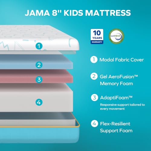 Image of MLILY JAMA Kids 8 Inch Full Size Memory Foam Mattress in A Box, Medium Firm