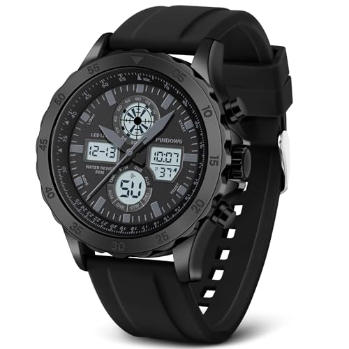 Relojes para Hombre Relojes Deporte Militar Relojes Impermeable Relojes Analógicos Digitales Relojes de Acero Inoxidable con Alarma Cronómetro LED Hora Timbre Reloj Multifunción (Negro)