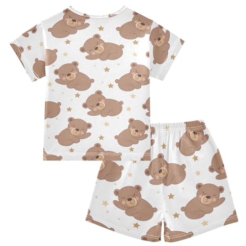 ALAZA Bear Sleeping Star Pajamas Short Sleeve 2 Piece Sleepwear Top and Bottom Pajama Set Unisex2
