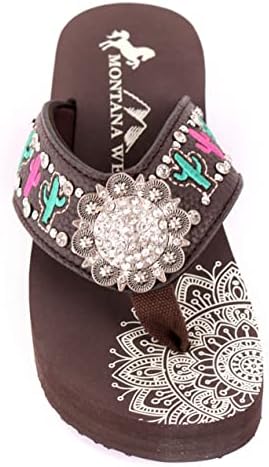 Montana West Women's Hand Beaded Flip Flop Sandals (8B(M), Bk/ClBeadedFlower) | Image 6