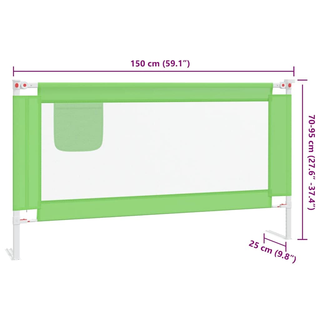 Kleinkind-Bettschutzgitter Grün 150x25 cm Stoff mit Verstellbarer Höhe 70-95 cm, Rausfallschutz für Kinderbett, Bettschutzgitter für Matratzen 3-33 cm