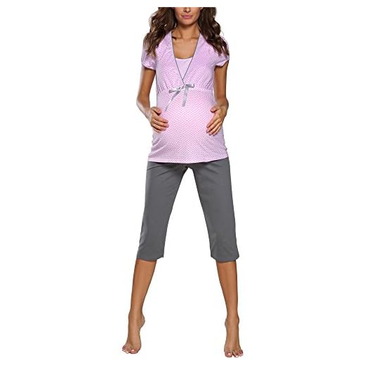 Italian Fashion IF Pyjama Ensemble Haut et Bas Grossesse Allaitement Femme F2L3C3T1 0225 (Rose/Gris, XXL)