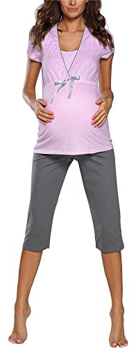 Italian Fashion IF Pigiama Premaman Due Pezzi F2L3C3T1 0225 (Rosa/Grigio, XXL)