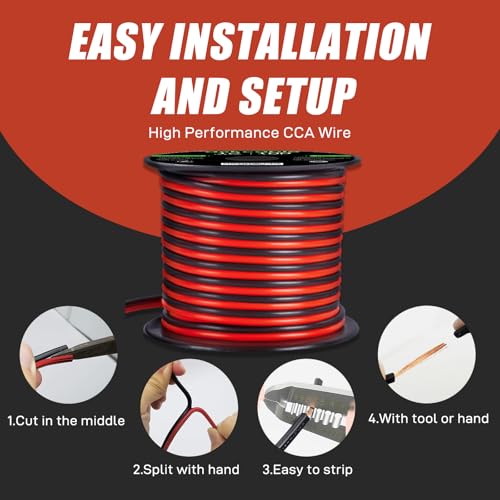 Askcable 16 Gauge Wire, 16 AWG Electrical Wire Cable, 2 Conductors Red Black Wire, Copper Clad Aluminum(CCA) Flexible PVC Extension Cord for Speaker, Hookup LED Strips, Automotive 12V/24V DC (100FT)