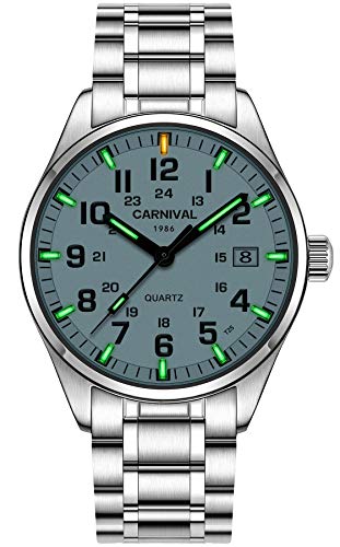PASOY Men's Luminous Watch Green Swim Waterproof Sapphire Glass Stainless Steel Analog Quartz