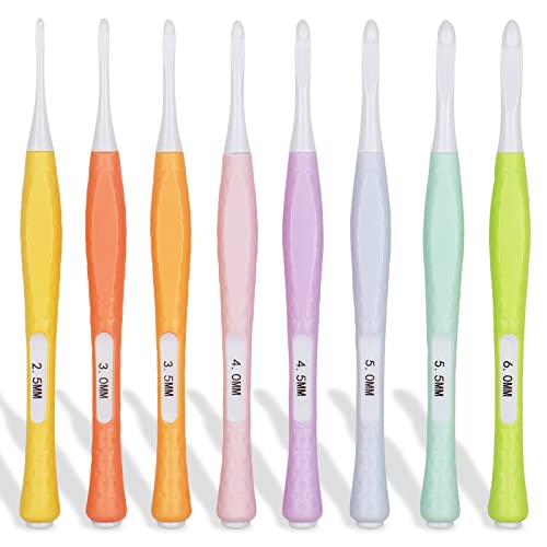 Image of Katech 8 Pcs Inline Crochet Hooks Set, Ergonomic Non Slip Crochet Hook for Crocheting Beginners, Soft Grip Crochet Hooks for Arthritic Hands, Extra Deep Hook Crochet Needles 2.5mm-6mm(C-J)