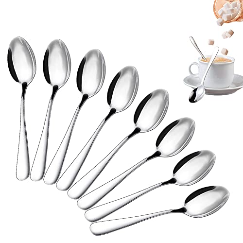 AYEUPZ acht 13, 5 cm Silberne Teelöffel, kleine Löffel aus Edelstahl, verwendet für Tee, Desserts, Kuchen, Vorspeisen, Espresso., AD-11