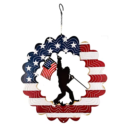 Sasquatch Gifts for Men,Big Foot Sasquatch Gifts Metal American Flag Wind Spinners,Bigfoot Gifts for Men, Patriotic Decorations Outdoor, for Dad, Father, Women, Mum