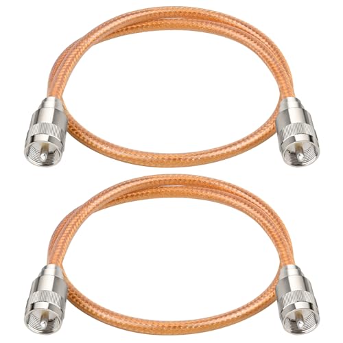 XRDS -RF 2FT 2PCS RG8X Coaxial Cable with UHF Male PL259 Connectors, Solid Copper Core, Braided Shield, CB Cable for Ham Radio, HF Radio, and Communication Devices