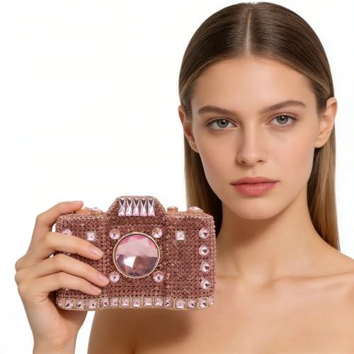 Image of UMREN Novelty Crystal Camera Shaped Clutch Purse for Women Sparkly Rhinestones Evening Clutch Bag Glitter Bridal Prom Handbag