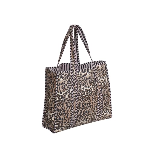 Image of Cotton Tiger Block Print Tote Bag, Indian Handmade Shopping Shoulder Bag, Unisex Market Daily Use