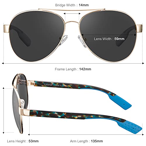 CARFIA Wide Temples Pilot Sunglasses for Men Polarized UV400 Protection Classic Trendy Style Eyewear CA53782