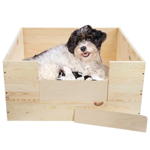 Schecker Welpen - Wurfkiste - Wurfbox - Welpenbox aus hochwertigem Naturholz 80x 80 x 38 cm