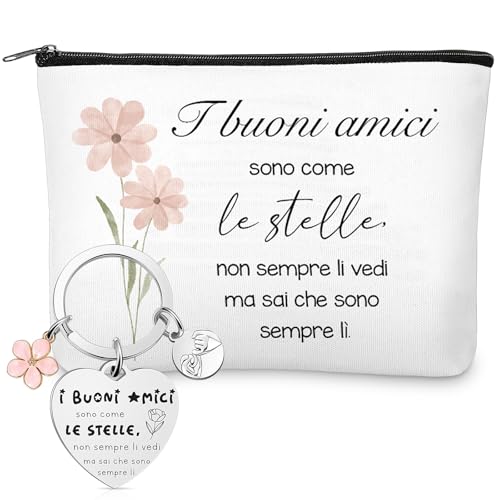 Xuniea 2 Pezzi Regalo di Natale per Amici Inclusi Portachiavi Amico e Borse per Cosmetici Regali di Compleanno per Amici Adatti a Collega e Amici durante la Stagione delle Lauree Natalizie