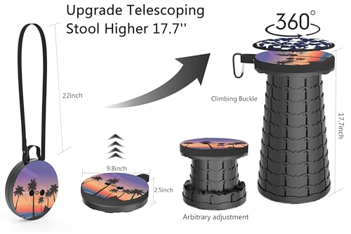 Image of ALEVMOOM Upgraded Portable Collapsible Folding Stool Retractable Telescoping Stool for Adults Sturdy Capacity 440lbs Camping Chair for Outdoor Hiking Garden BBQ