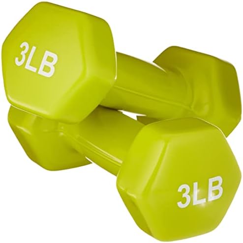 Amazon Basics Vinyl Hexagon Workout Dumbbell Hand Weight, 3 Pounds, Set of 2, Citron