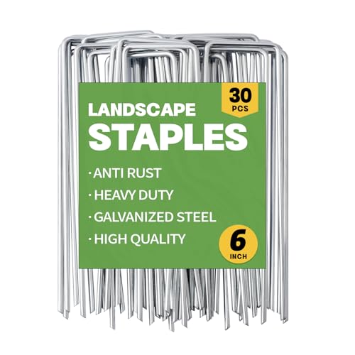 mat 7 banquet galvanized landscape staples 6 inch 30 pack 11 gauge garden stakes landscape pins u shaped heavy duty sod weed barrier fabric garden fencing plants edging landscaping yard
