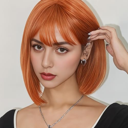 Image of Rose bud Orange Wig Bob Straight 12 Inch Short Hair Cosplay Wigs for Women Costume Party Halloween