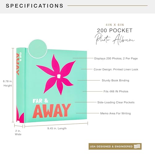 Image of MCS Far and Away Mint Photo Album Holds 200 4x6 Photos with Memo Space, Clear Side-Loading Pockets - Scrapbook Style Keepsake for Vacations & More - A Thoughtful Gift