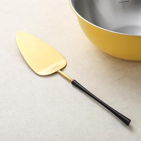 Zerophilo black gold Cake Cutter,Stainless Steel Pie Spatula Serrated,Cake Pizza Cutter Tart Dessert Slicer Comfortable Handle (black gold) Cover