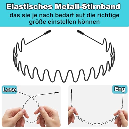 LERNOU Metall-Stirnband, Rutschfest Sport-Wellen Haarreifen Schwarz Mode Haarbänder für Männer und Frauen, Haarband für Outdoor Sports Yoga, 3 Stück