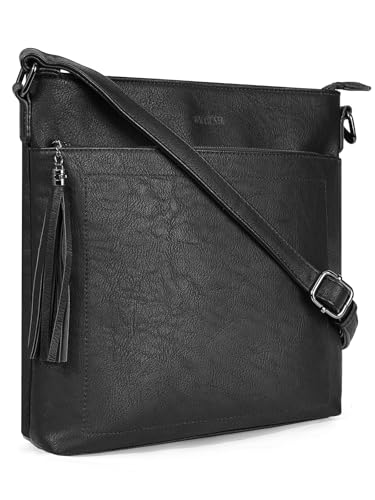 Crossbody Purses for Women, Premium Vagan Leather Crossbody Bag, Adjustable Strap Lightweight Shoulder Bag with Tassel Pure Black