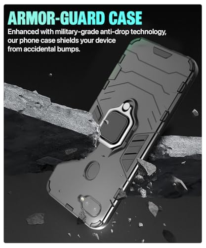 Image of WOW IMAGINE Shock Proof Back Case Mobile Cover for Realme U1 | Oppo F9 Pro (Armor | Hybrid PC + TPU | Full Protection with Ring Holder Kickstand | Carbon Black)