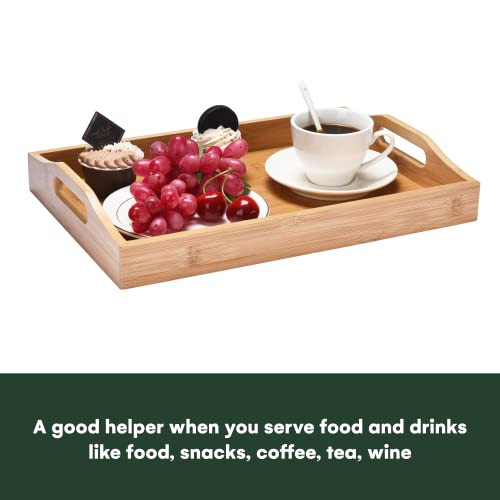 Bamboo Serving Tray With Handles - Set Of 3 Coffee Table Trays - Wooden Serving Tray For Home Or Restaurant - Nesting Food Tray For Breakfast In Bed #TOP5