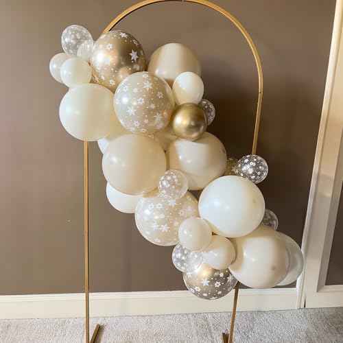 Image of Jobkoo Snowflake Balloons Winter Wonderland Beige Gold Cream White Sand Balloons Neutral Boho Winter Balloon Set for Ice Onderland Snow Holiday Birthday Christmas Baby Bridal Shower Party Decorations