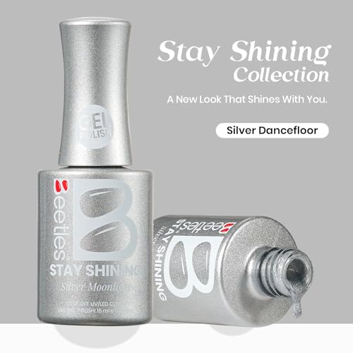 Image of Beetles Pearl Gel Nail Polish - 15ml Stay Shining Silver Moonlight Gel Polish White Sliver Sparkle Thread Effect Nail Art Uv Led Home Salon Long-Lasting Soak-Off Nail Gel Gift for Women