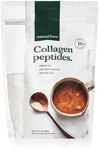 Natural Force Clean Collagen Peptides Powder – Tested for Toxins – Certified Keto & Paleo – Hydrolyzed Type I and III Protein for Joints, Hair, Skin and Nails - Grass Fed + Pasture Raised, 32 Ounce