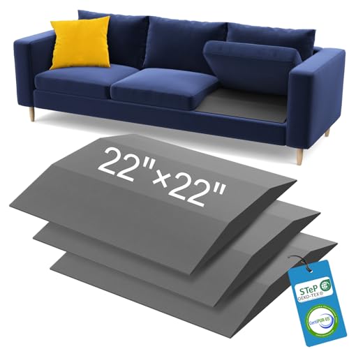 Image of Couch Cushion Support for Sagging Seat - 22 inch x 22 inch High-Density Trapezoid 35D Foam Sofa Cushion Supports, Couch Supporter for Under The Cushions, Grey Set of 3