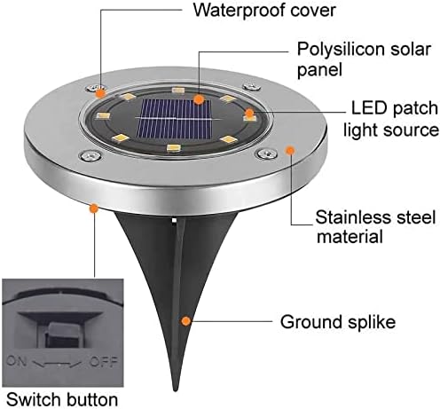 Solar Ground Lights Outdoor Garden 4 Pack, Solar Floor Lights 8 LED Outside Pathway Decorations, Warm White Lighting Waterproof Deck Landscape Lights Solar Lamps for Lawn Driveway Walkway Patio Yard
