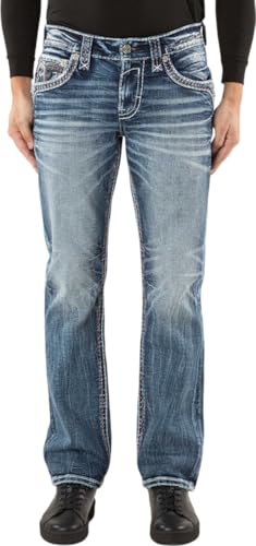 Rock Revival - Mens Jaysen J204R Straight Jeans, Color Medium Blue, Size: 38W x 32L