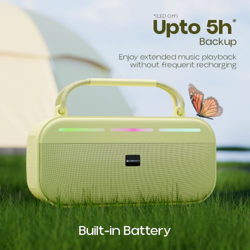 Image of Zebronics Sound Feast 45 Portable Bluetooth Speaker, 20W RMS, Up to 5h Playback, 6.6cm Driver, Deep Bass, 4 RGB Modes, BT v5.4, USB, mSD, FM Radio, TWS, Type-C Charging, Carry Handle (Yellow)