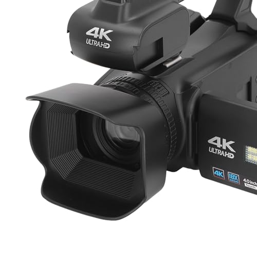 Videocamera 4K, Videocamera per con Visione Notturna Wi-Fi, Zoom Digitale 64MP 18x, Fotocamera per Vlog con Touch Screen da 4 Pollici con Microfono, Luce di Riempimento