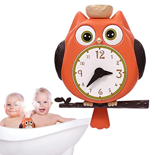 SEALFO Juguetes de baño para niños - Juguetes de baño con Reloj de búho con Puntero Giratorio - Juguetes interactivos con ventosas de Dibujos Animados para Piscina, bañera de Animales, Juguetes