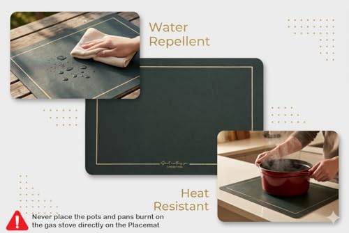 Image of Dribble Premium PU Leather Placemats Set of 4, Double Layer Waterproof Heat Resistant, Non-Slip Easy Clean Dining Table Mats for Kitchen, Dining & Office Desk, Reversible & Smooth Finish- (Grey)