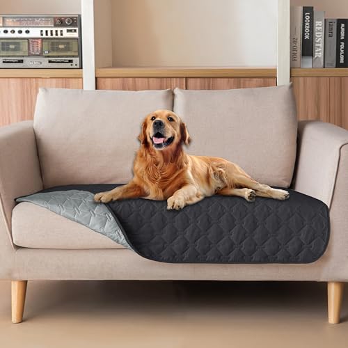 Image of gogobunny 100% Double Sided Waterproof Dog Blanket Soft Pet Bed Cover Reversible Protect Furniture Couch Sofa Car for Puppy Cat Kids (Dark Charcoal /Light Charcoal, 32x53 Inch (Pack of 1))