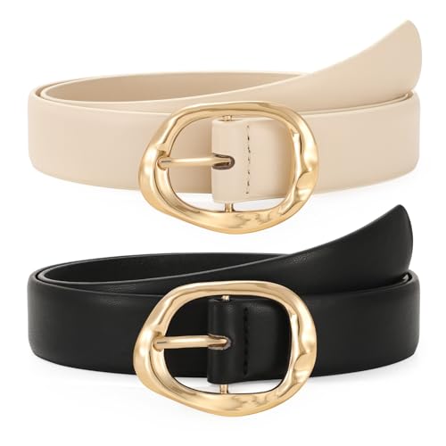 Image of 2 Pack Leather Belts for Women Fashion Waist Belt with Liquid Shapes Women Belt for Jeans Pants Dresses