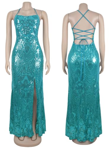 Image of Women's Sequin Prom Dress Evening Gowns for Formal Events | Elegant Sparkly Rhinestone Long Maxi Dresses for Formal Party,Gala,Wedding Guest,Fully Lined,Stretchy,Side Slit