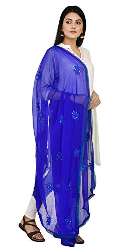 Image of YOUTHQUAKE Flower Embroidered Diamond Work Chiffon Dupatta for Womens & Girls With 4 Side Lace