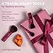 Real Techniques Blend + Jet Set Travel Makeup Brush & Sponge Set, 4 Piece Mini Holiday Gift Set for Foundation, Blush & Setting Powder, Compact & Travel Friendly, Cruelty-Free & Vegan