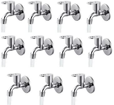 Spazio Prime Collection Bib Cock Tap Bathroom Tap Foam Flow Water with Wall Flange (Chrome Plated, Brass Disc, Pack of 11) Bib Tap Faucet (Wall Mount Installation Type)
