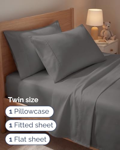 Image of Twin 4 Piece Bed Sheet Set - Comfy, Breathable & Cooling Sheets - Dark Grey | Ultra Soft Hotel Luxury Bedding Set with 8-16 Inch Deep Pockets, 1 Flat & 1 Fitted Sheet & 2 Pillowcases, Wrinkle & Fade Free