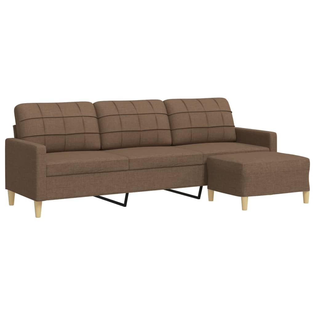 3-osobowa sofa z taboretem, brązowa 210 cm, wytrzymała metalowa rama, przytulna kanapa do salonu, idealna do relaksu i rozmowy, trwała