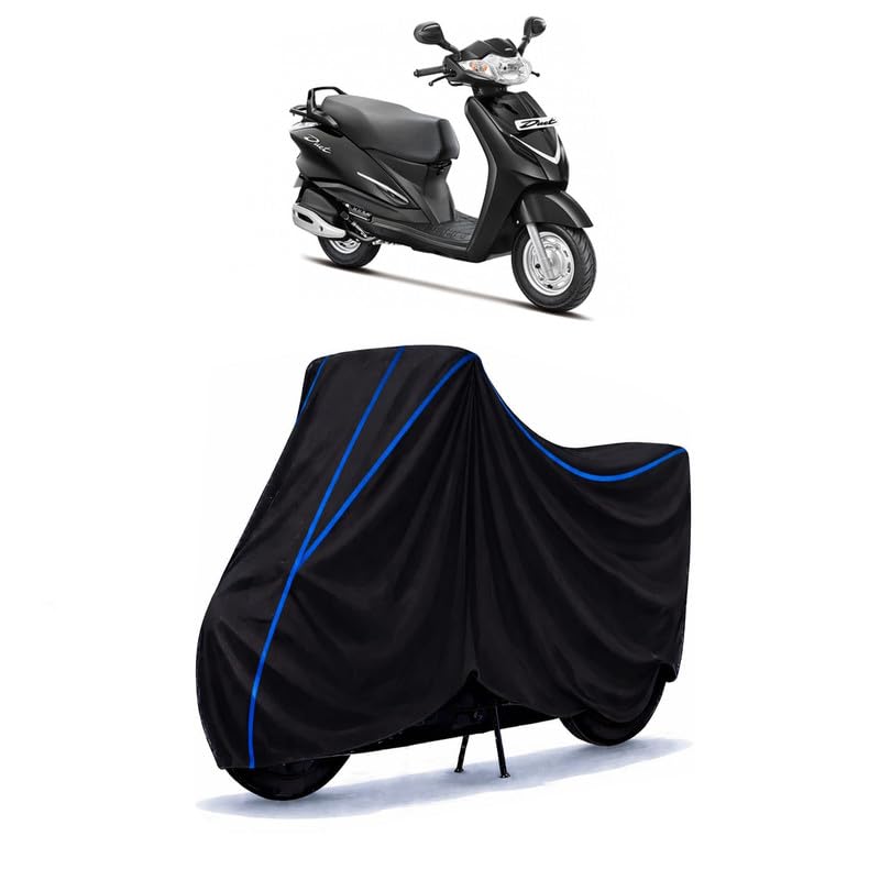 Image of Scooty Cover Water Resistant for Duet VX 110CC BS6 | Universal Scooter & Bike Cover | Heavy Duty UV Dust, Rain & Scratch Protection | Elastic Fit All Weather Indoor Outdoor | Black with Blue Piping