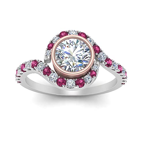 Bague accentuée en argent sterling bicolore et pavé de pierres précieuses rondes de style luxe