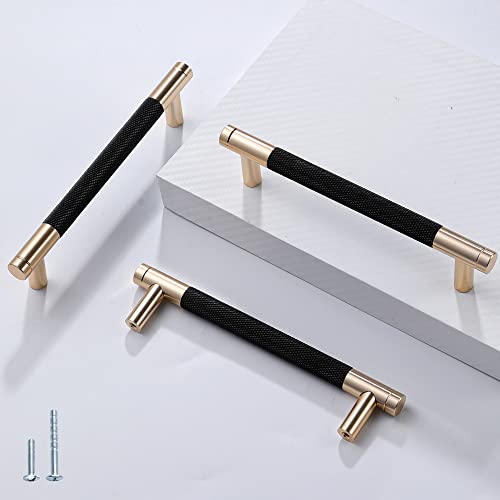 Ntresbonne 2 Pack 5 Inch 128 mm Barrel Cabinet Pulls Gold and Black Cupboard Aluminum Handles Drawer Pull Cabinet Handles